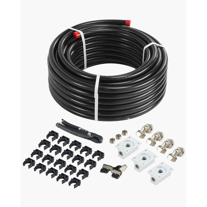 Set Conducte Compresor Aer, model 3/4'' x 100FT, Sistem Linie, Material PU, Culoare Negru