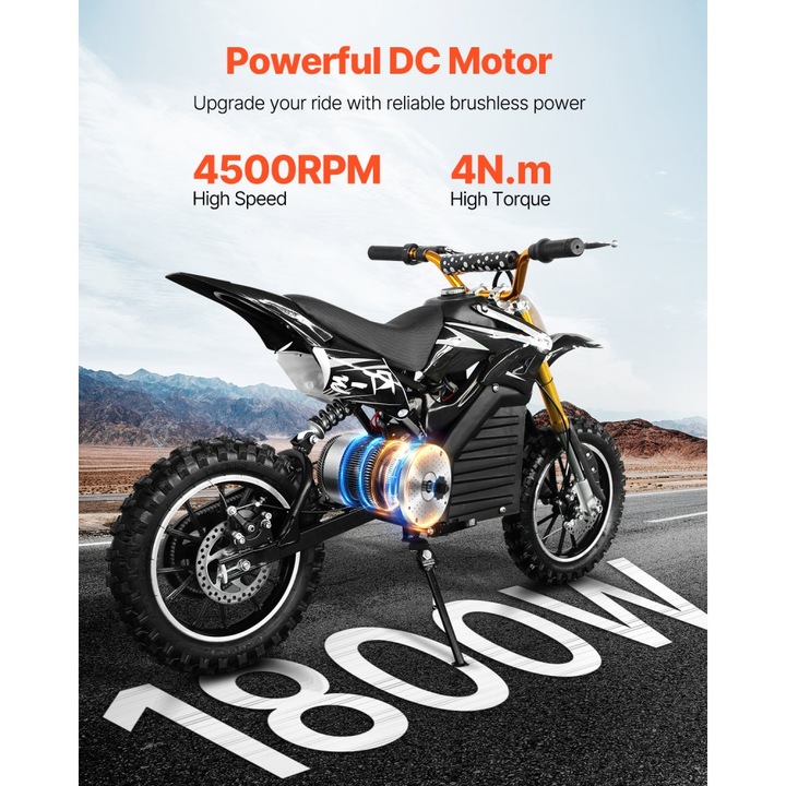 Kit Motor Electric DC, Fara Perii, 1800W, 48V, 4500rpm, cu Controler Imbunatatit