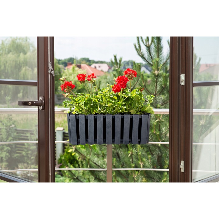 Set 3x Ghiveci Suspendat Antracit Imitatie Lemn 38x18x16,5cm