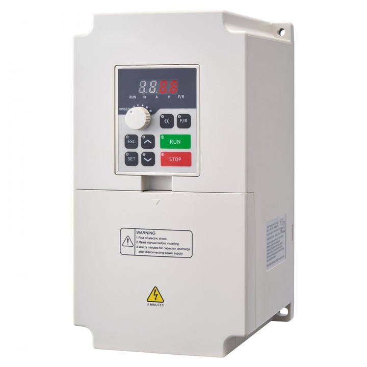Invertor de frecventa VFD, model 7, 5 CP, 5, 5 kW, 25 A, functionare 1 sau 3 faze AC, Intrare 220 V, Iesire constanta 0~220 V AC