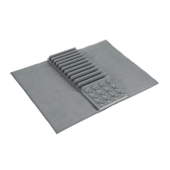 Uscator din plastic cu laveta pentru vase, poliester, gri, 45x3.6x16.5cm