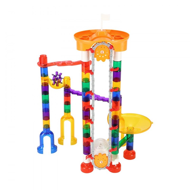 Set de Constructie cu Bile de Sticla, Marble Run, 153 piese, Joc Educativ pentru Copii, Multicolor
