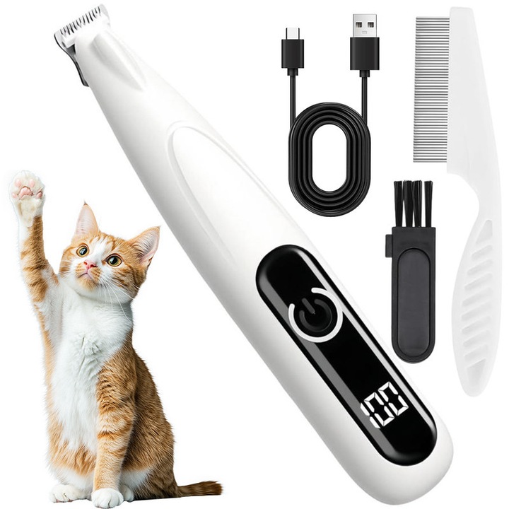 Машинка за подстригване на домашни любимци, нокторезачка с LED, ширина на острието 20 мм, бяла