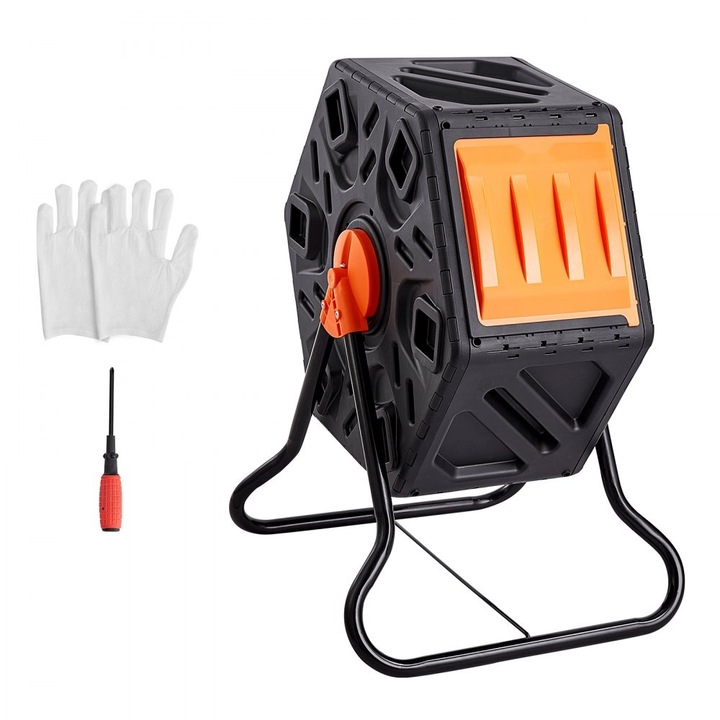 Cos de Compost, Model Compact, Capacitate 18.5 Gal, Camera Rotativa, Usa Glisanta, Cadru din Otel, Fara BPA, pentru Gradina/Bucatarie/Exterior