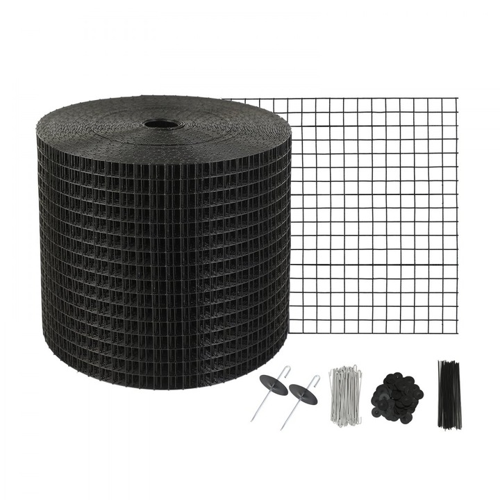 Kit Panou Solar Anti-pasari, 6 inch x 100ft, Role Gard Critters cu piese fixare, Aliaj Aluminiu, Acoperire PVC Anti-rugina, Plasa Sarma 1/2 inch, Set 60 Bucati