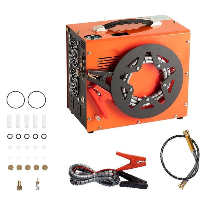Compresor de aer PCP, 4500PSI/30Mpa, Portabil, Convertizor de putere incorporat, Oprire automata, DC12V/AC230V, Fara ulei si apa, Pentru rezervor de paintball si scuba