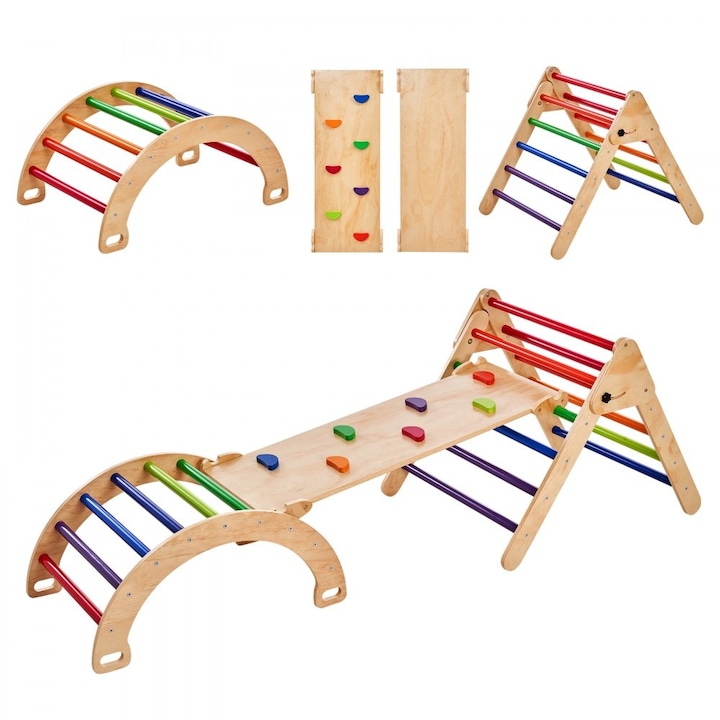 Set Montessori Pikler Triunghi 5 in 1, Jucarii de Alpinism, pentru Copii Mici si Mari, Colorate