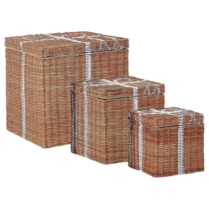Set de 3 cutii din rattan maro Cadeau