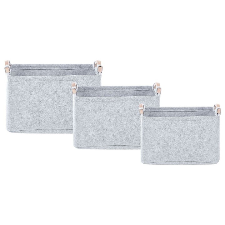 Set de 3 cosuri din pasla gri deschis Baysai