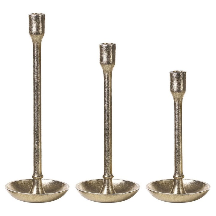 Set de 3 suporturi de lumanari Liwung Metal 27/33/38 cm Auriu