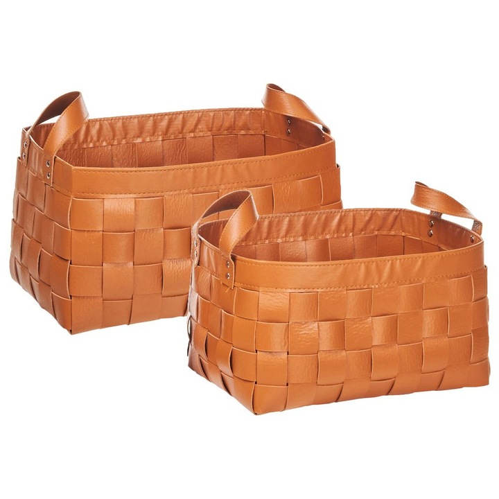 Set de 2 cosuri de depozitare din piele sintetica maro auriu Sippar