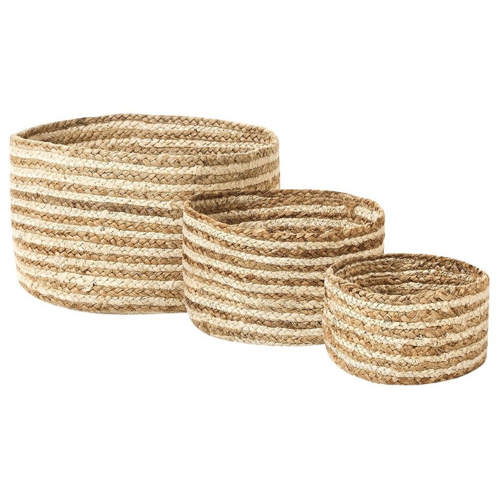 Set de 3 cosuri din iuta naturala si bej Kahu