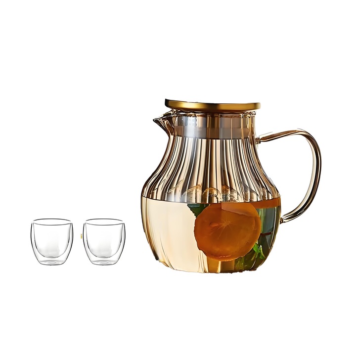 Teáskanna készlet szűrővel, boroszilikát üvegből, 1300 ml, szélsőséges hőmérsékletnek ellenáll, 3 darabos