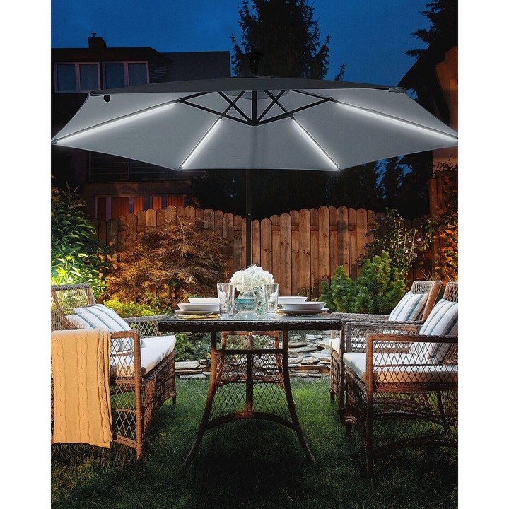 Parasol antracit cu iluminare LED ⌀285 cm Corval