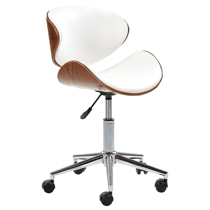 Scaun de birou rotativ din piele ecologica alb Rotterdam
