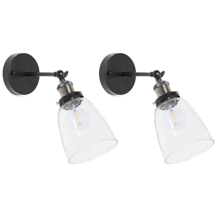 Set de 2 aplice Lovat Reglabil Metal Transparent Negru