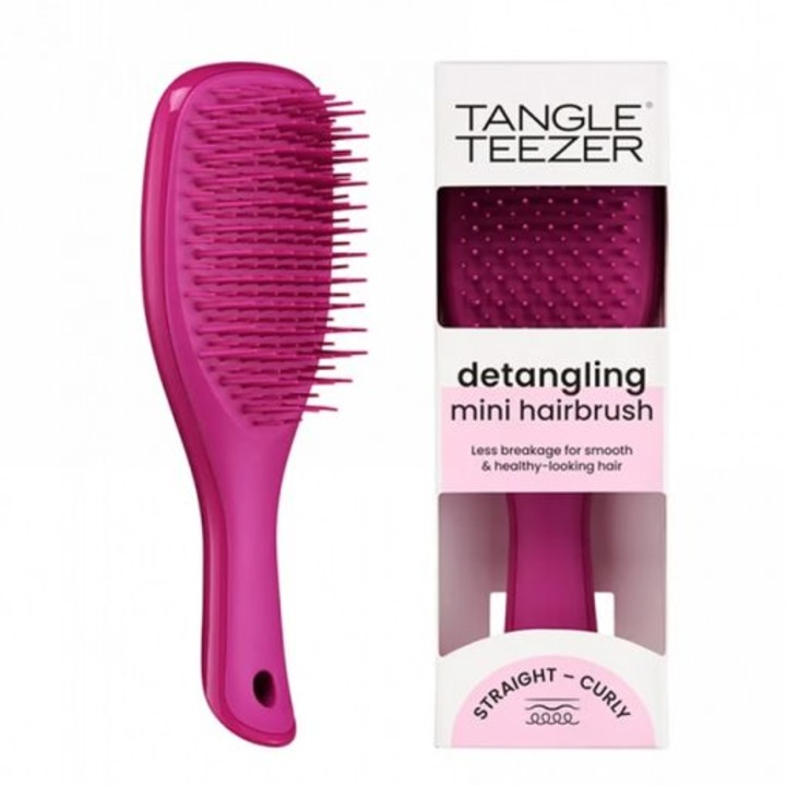 Четка за коса, Tangle Teezer, Mini Ultimate Detangler, за всички типове коса, компактна, малина