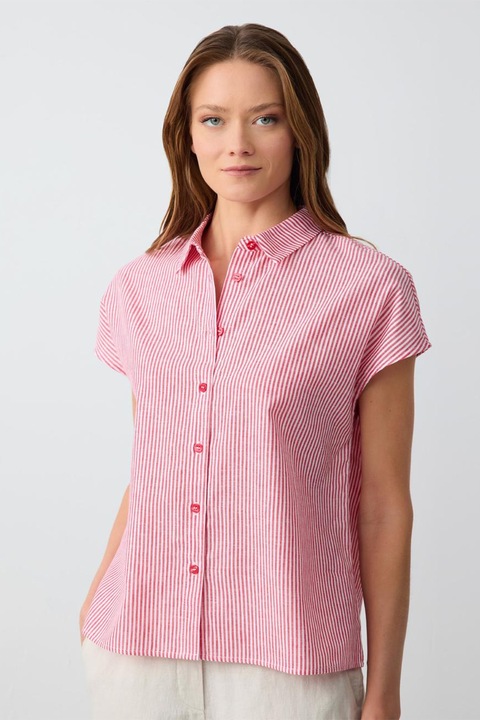 JIMMY KEY, Camasa din bumbac si in cu model in dungi, Alb/Rosu stins, S