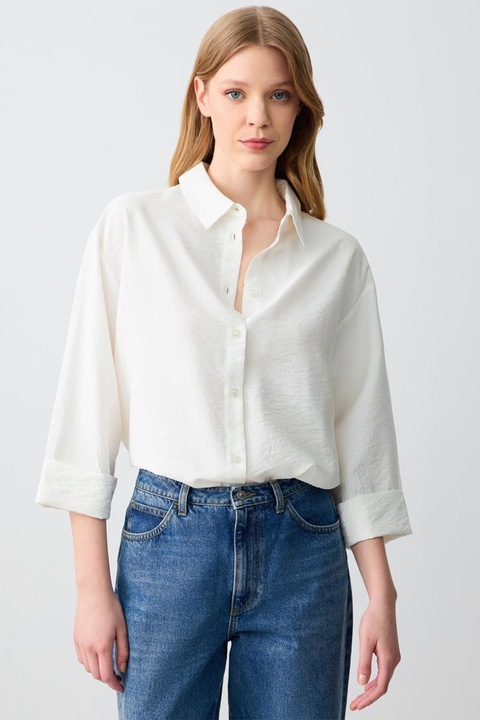 JIMMY KEY, Camasa lejera din amestec de modal, Alb fildes