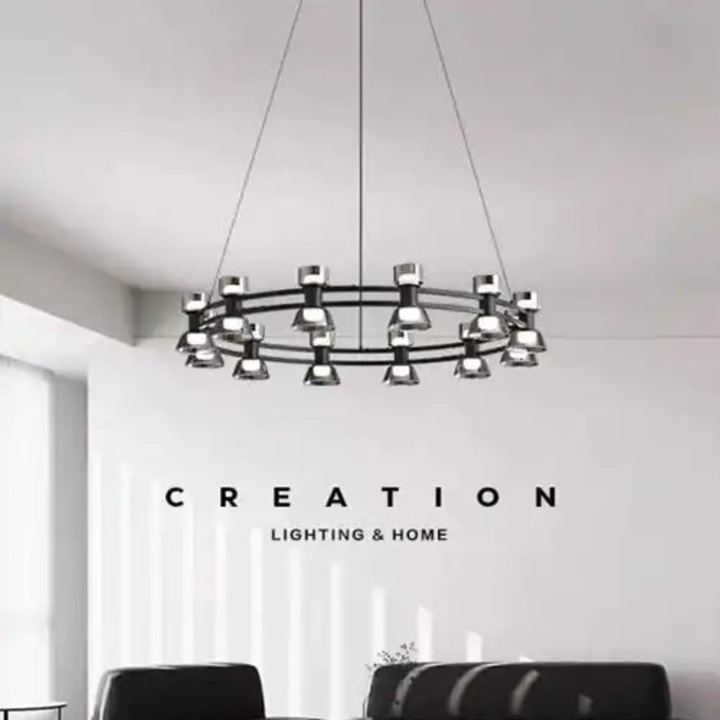 Lustra LED suspendata, neagra, rotunda, 72W, lumina naturala, dimensiune 83x83x70cm, IP20, LDC