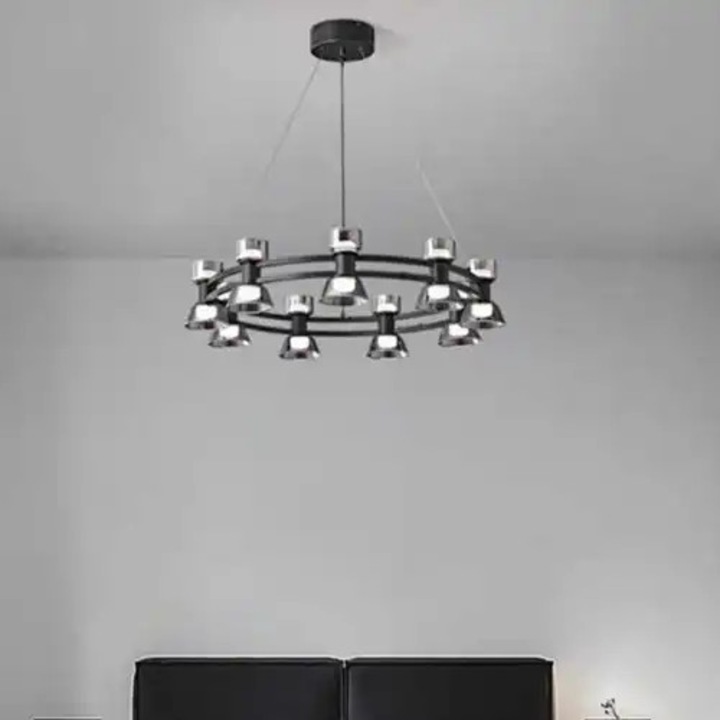 Lustra LED neagra, rotunda, 54W, lumina naturala, 63x63x70cm, IP21, suspendata, montaj tavan, LED CONCEPT