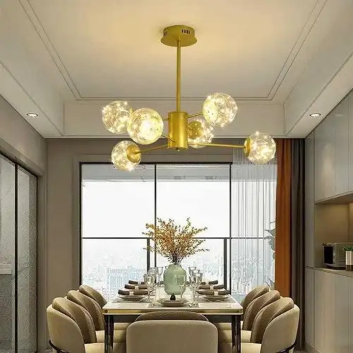 Lustra LED, aurie, asimetrica, 40W, lumina calda, dimensiuni (L, l, h) 94x94x70cm, clasa protectie IP21, montaj tavan