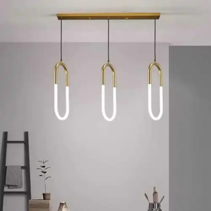 Lustra LED cu 3 tipuri de lumina si telecomanda, aurie, ovala, 54W, intensitate reglabila, lumina rece/neutra/calda, 60x20x60cm, IP21, suspendata, montaj tavan, LED CONCEPT