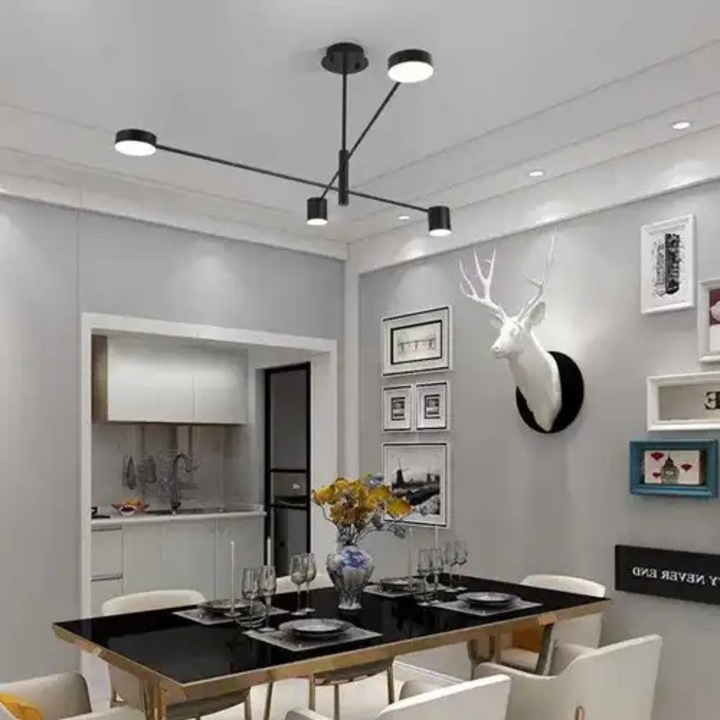 Lustra LED cu 3 tipuri de lumina si telecomanda, neagra, asimetrica, 32W, intensitate reglabila, lumina rece/neutra/calda, 100x100x80cm, IP21, suspendata, montaj tavan, LED CONCEPT