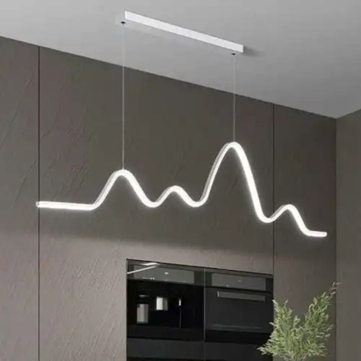 Lustra LED suspendata cu telecomanda, alba, liniara, 64W, 3 functii de lumina, calda/naturala/rece, intensitate reglabila, dimensiune 120x5x80cm, IP20, LDC