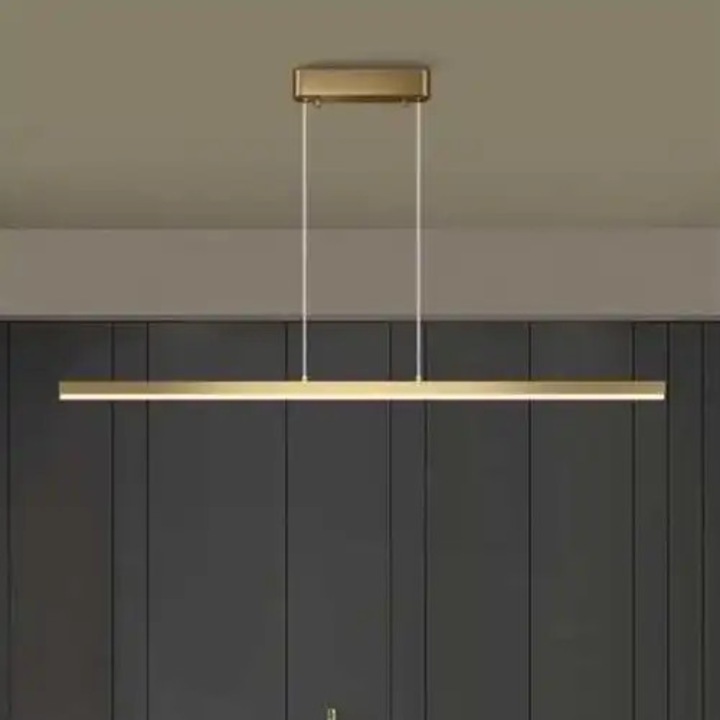 Lustra LED suspendata cu telecomanda, aurie, liniara, 36W, 3 functii de lumina, calda/naturala/rece, intensitate reglabila, dimensiune 100x25x100cm, IP20, LDC