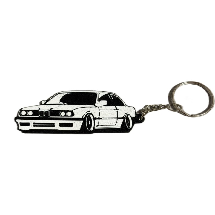 Ключодържател BMW E30 - 3D печат, ретро дизайн, аксесоар за кола, черно и бяло