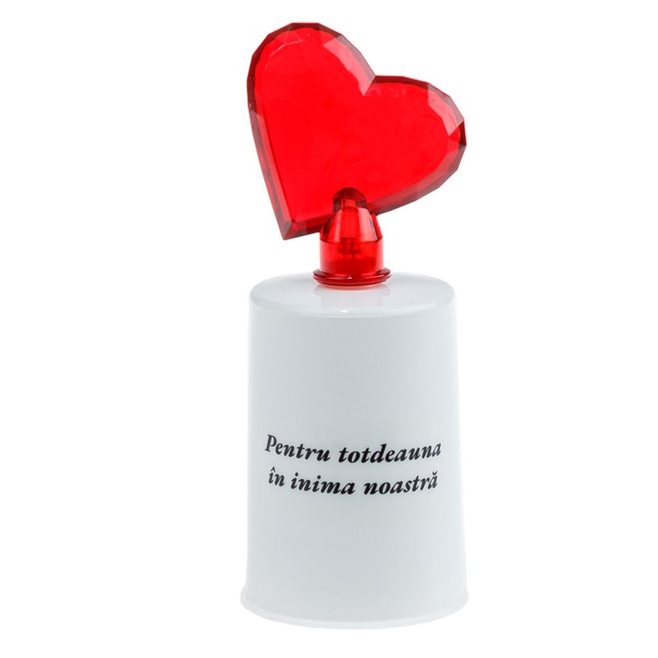 Lumanare Decorativa Alba LED Inima Rosie Mesaj 5x14cm