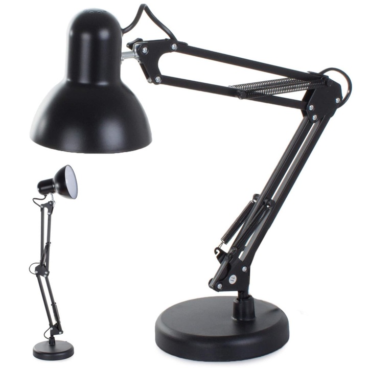 VarioShop® professzionális asztali lámpa, modern design, E27, 40W, fémből, lengőkarral, állítható, Fekete