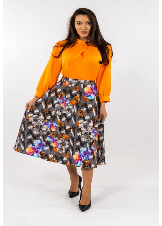 Compleu Bluza Portocalie si Fusta Florala Iulia, Portocaliu