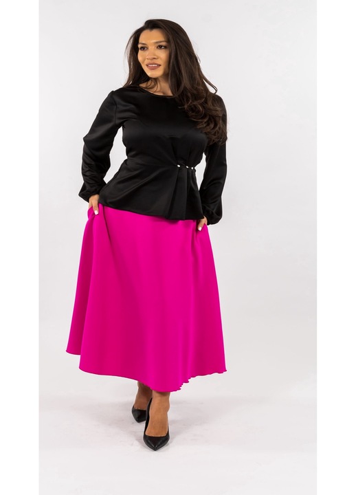 Compleu Bluza Neagra si Fusta Roz Bonbon, Negru/Roz