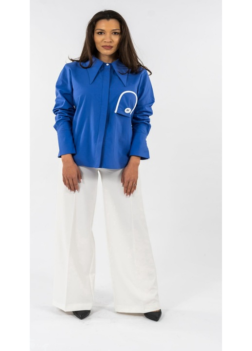 Compleu Camasa Albastra si Pantaloni Albi, Alb/Albastru