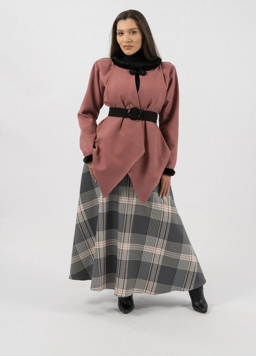 Compleu Bluza Neagra Fusta si Jacheta Roz Elisa, Gri/Roz