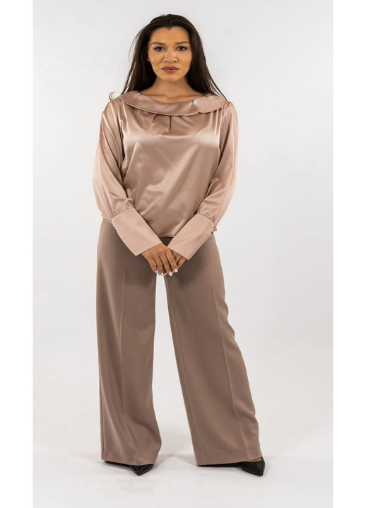 Compleu Maro Bluza din Matase si Pantaloni Stofa, Maro