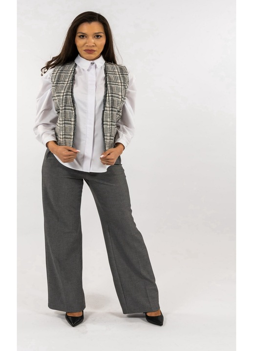 Compleu Office Camasa Vesta si Pantaloni Sabina, Alb/Gri