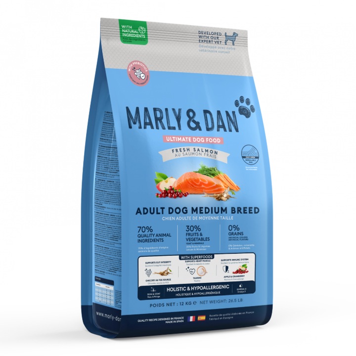 HRANA USCATA PENTRU CAINI ADULTI DE TALIE MEDIE, MARLY&DAN, 12kg