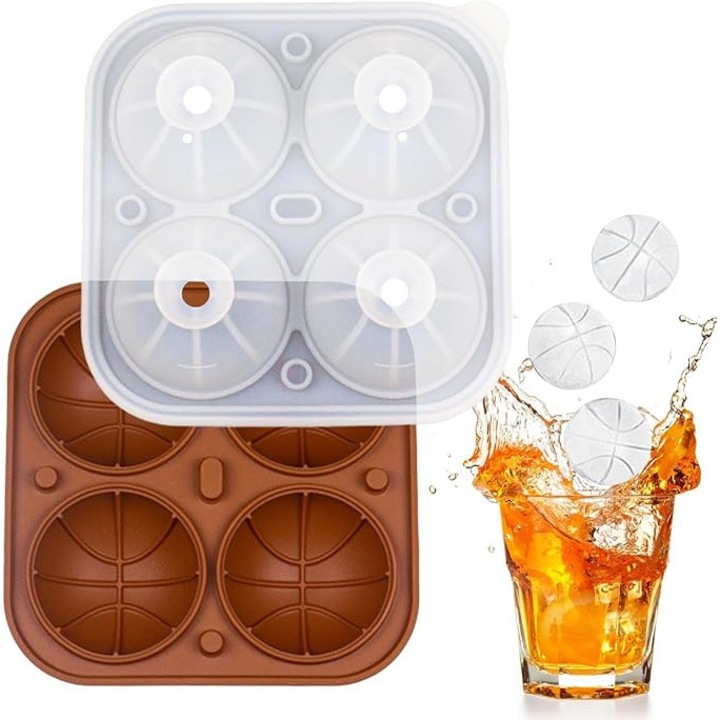 Set 4 Forme Cuburi Gheata 3D Minge Baschet, Koilox, Silicon Maro, BPA-Free, Usor de Umplut si Curatat, Pentru Whisky, Cocktail, Suc, Rezistente la Masina de Spalat Vase