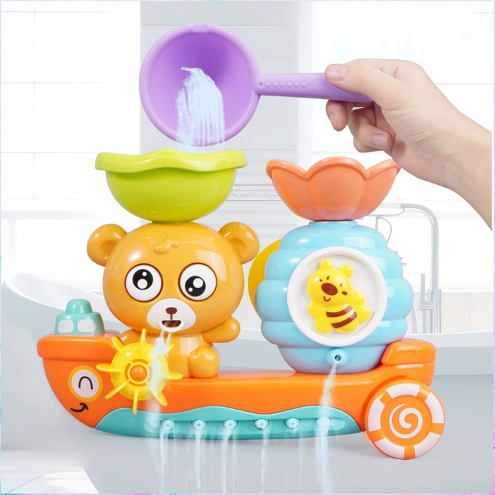 Gyerek fürdőjáték tapadókoronggal és kanállal, gyakorlati koordinációt fejlesztő, tarka, 1-3 éves korig
