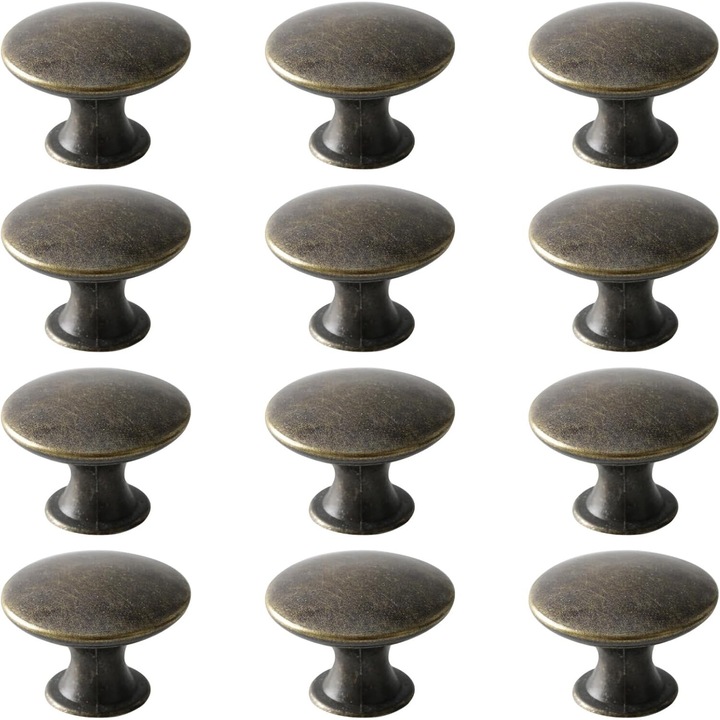 Set 12 manere mobilier, SA&SO General Store®, Pentru Dormitor, Bucatarie, Comoda, Noptiera, cu suruburi, Fier, 21x30mm, Maro