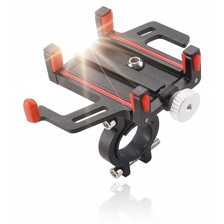 Suport pentru telefon pe bicicleta, Rocket, Rkt02112, Aluminiu, Negru, Pe ghidon, Rotativ 360°