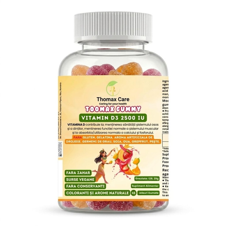 Vitamin D3 2500 IU fara zahar Vegan TOOMAX GUMMY 45 jeleuri