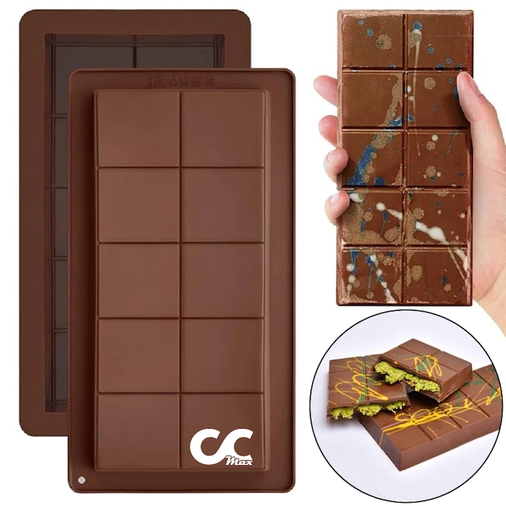 Forma Tableta cu 2x5 Patratele Mari din Silicon Premium Antiaderent CCmax pentru Ciocolata Dubai de Casa, Bomboane, Jeleuri sau Cuburi de Gheata