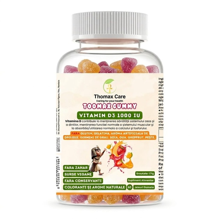Vitamin D3 1000 IU fara zahar Vegan 60 jeleuri TOOMAX GUMMY