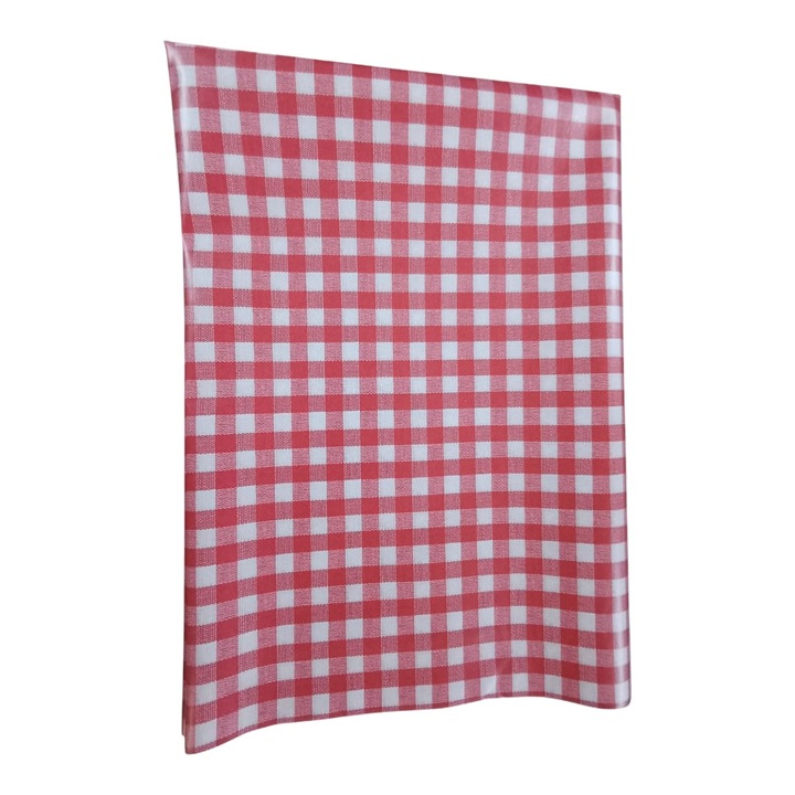 Водоустойчива покривка, мусама, правоъгълна, 100x140 см, PVC/текстилен материал, червен/бял квадратен десен