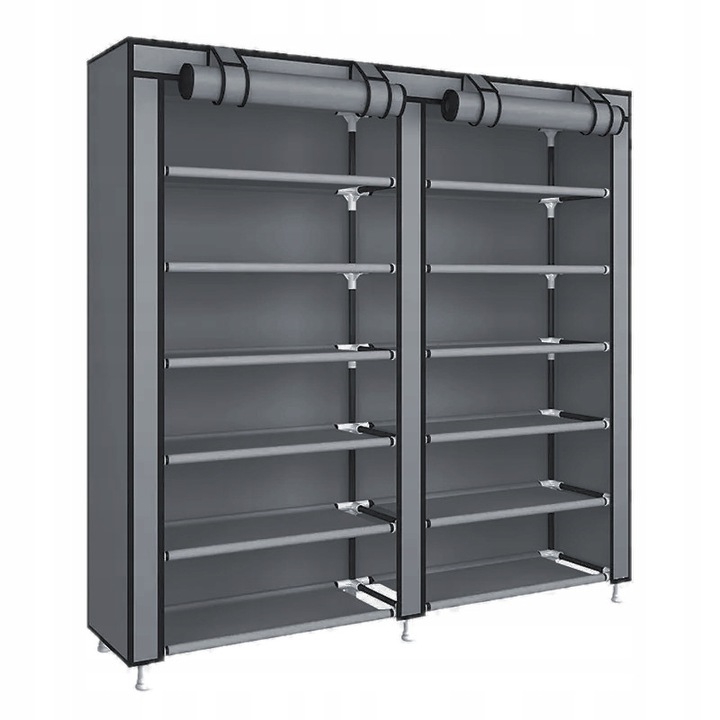 Raft pentru incaltaminte, Metal, Otel inoxidabil, Tesatura impermeabila, Gri, 12 rafturi, Dimensiuni 120 x 30 x 110 cm, Usor de montat, Stabil, Multifunctional, Pentru acasa si birou