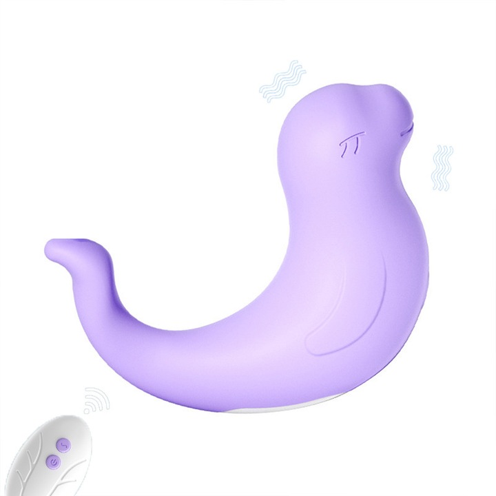 Fóka alakú vibrátor - 10 rezgési mód távirányítóval - Kettős C és G pont stimuláció - Puha szilikon - Hordozható - Lila